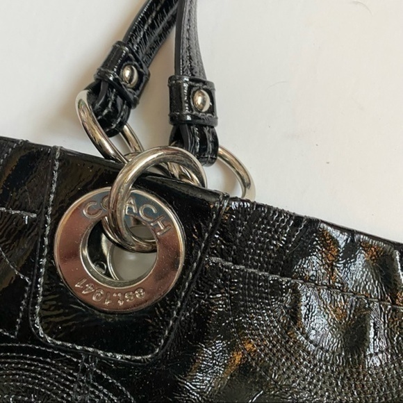 Coach • Solid Black Alex Patent Leather Shoulder Bag Purse - Picture 5 of 12